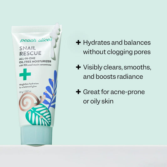 Peach Slices | Snail Rescue All-in-One Oil Free Face Moisturizer | 95% Snail Mucin | Lightweight, Long-Lasting Hydration | Silicone-Free | Face Cream | Skin Care | Clean & Cruelty-Free | 2.82 oz