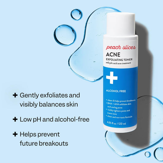 Peach Slices | Acne Exfoliating Toner | 2% Salicylic Acid | AHA+BHA Exfoliation | Facial Cleanser | Calms & Soothes | Prevents Breakouts | Alcohol & Sulfate Free | Skin Care for Women & Men | 4 Oz