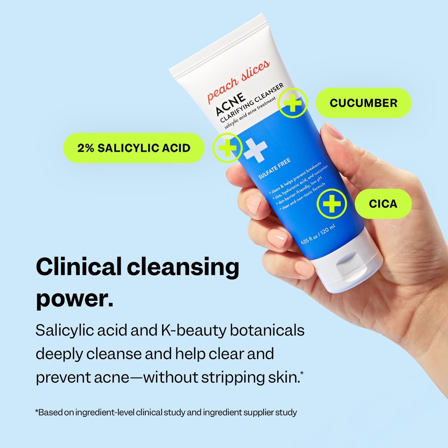 Peach Slices | Acne Clarifying Cleanser | Deep Cleans & Prevents Acne | 2% Salicylic Acid | Hyaluronic Acid | Sulfate-Free | Hydrates & Calms Skin | Gentle Formula | Face Wash | Cruelty-Free | 4 oz