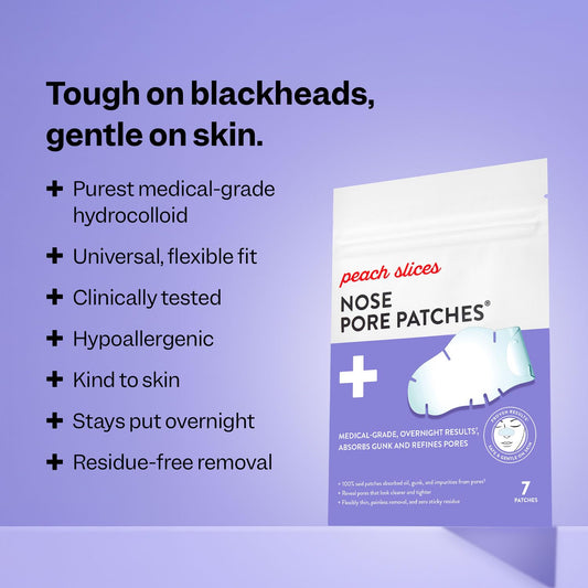 Peach Slices | Nose Pore Patches | Medical-Grade Hydrocolloid | Targets Pores & Pimples | Absorbs Oil Overnight | Vegan | Cruelty-Free | Facial Skin Care Products | 7 Ct