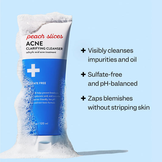 Peach Slices | Acne Clarifying Cleanser | Deep Cleans & Prevents Acne | 2% Salicylic Acid | Hyaluronic Acid | Sulfate-Free | Hydrates & Calms Skin | Gentle Formula | Face Wash | Cruelty-Free | 4 oz